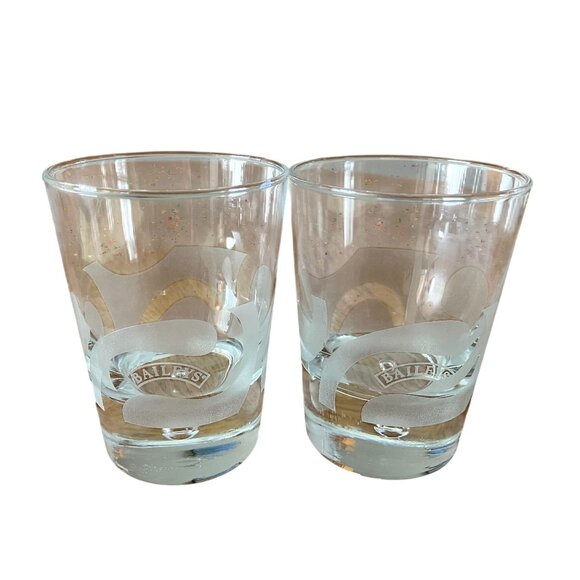 Baileys Set Of 2 Embossed Etched Frosted Lowball Glasses With Glitter Design - Picture 1 of 2